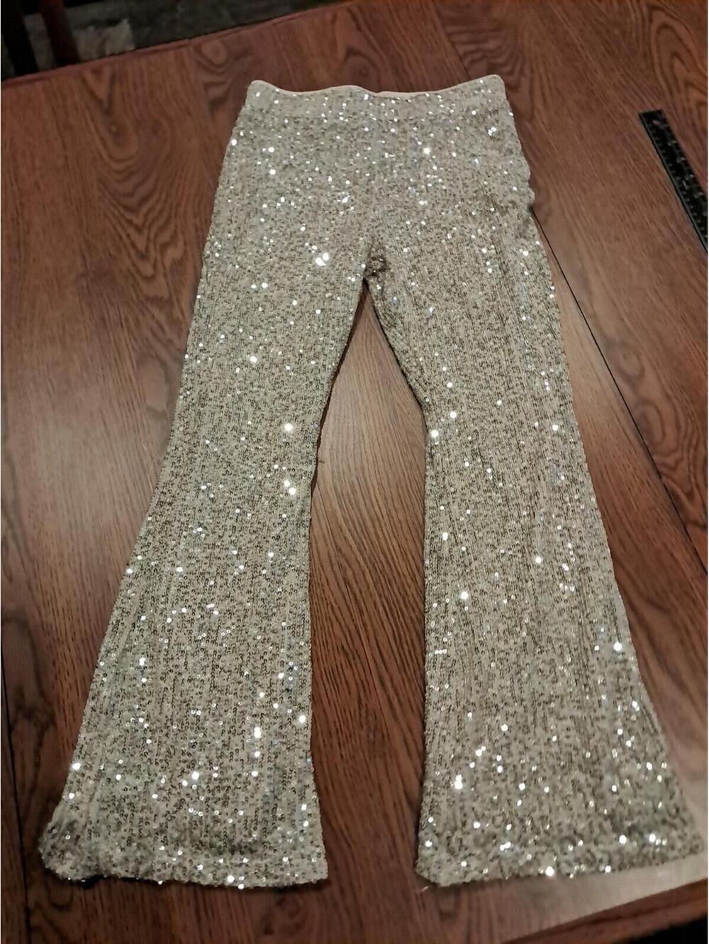 Art Class Girls' Sequins Pants Champagne Large Size 10/12- Bell Bottoms‎ 1970s